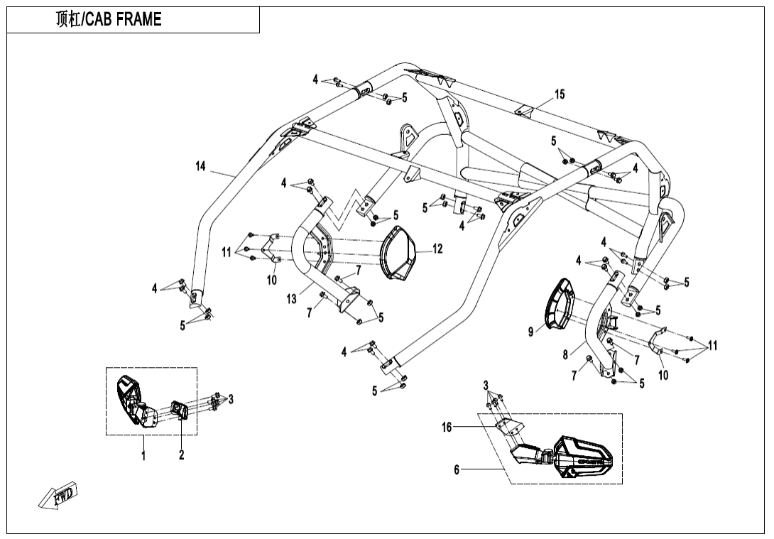 F23-V2 CAB FRAME(FOR 3-POINT SEAT BELT)