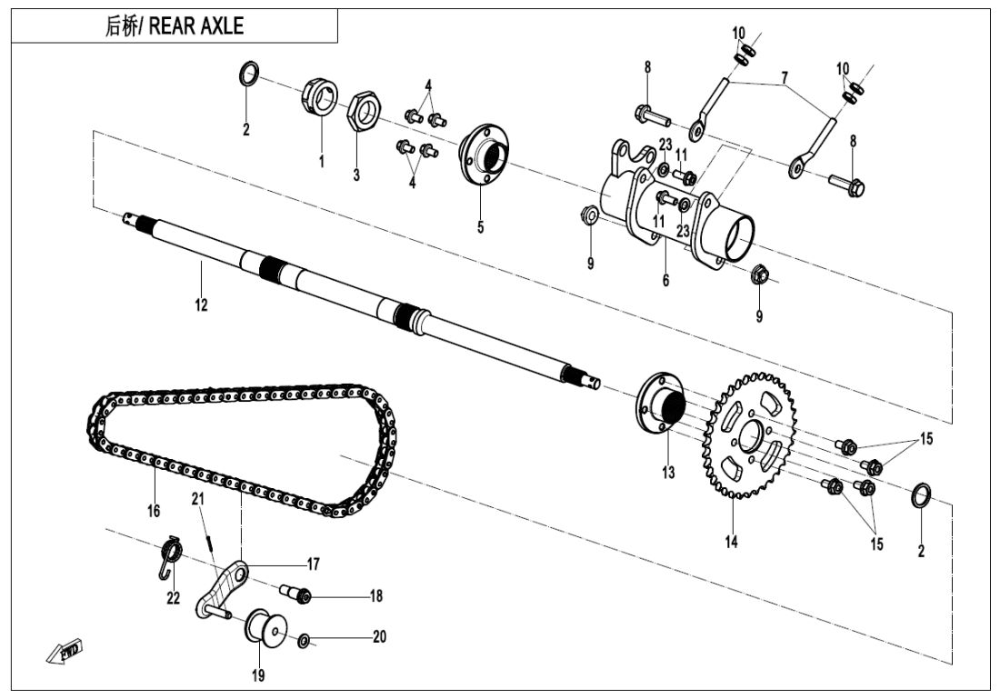 F33-B-V2 REAR AXLE(BOLT REGULATING)