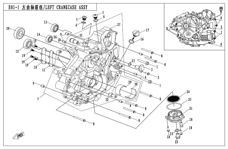 E01-1 LEFT CRANKCASE ASSY