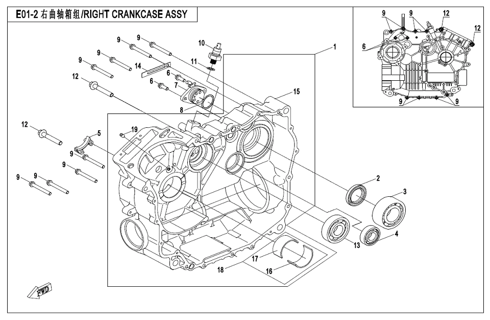 E01-2 RIGHT CRANKCASE ASSY(NEW)
