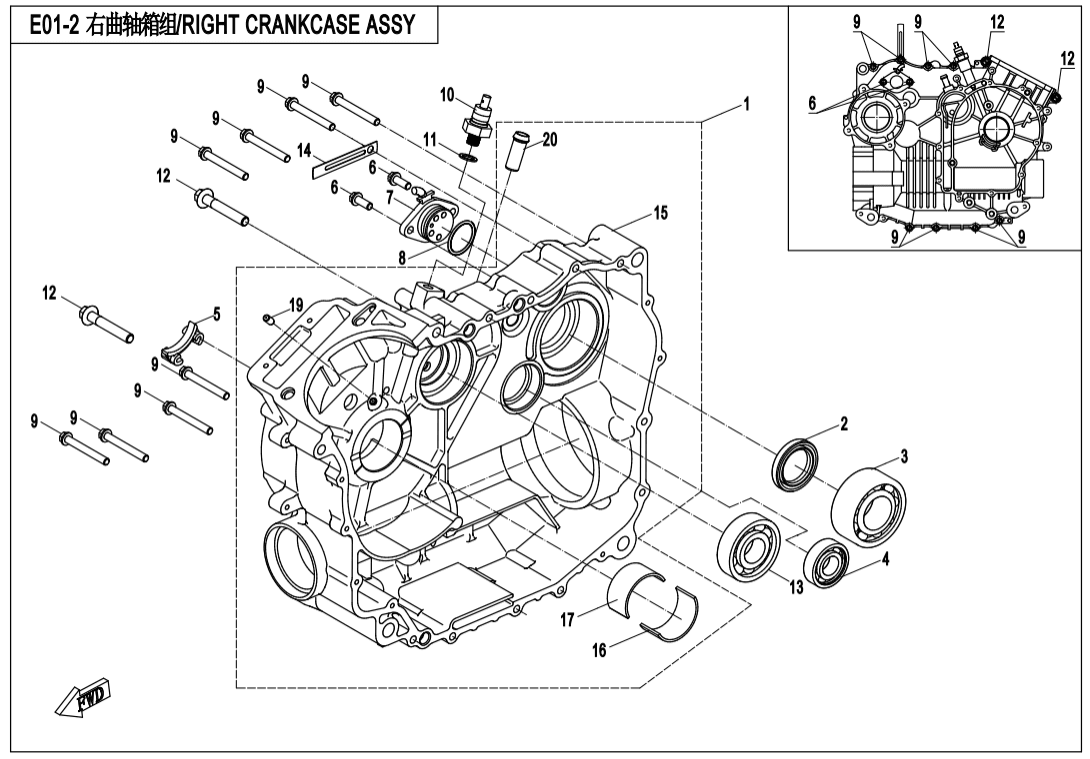 E01-2 RIGHT CRANKCASE ASSY(OLD)