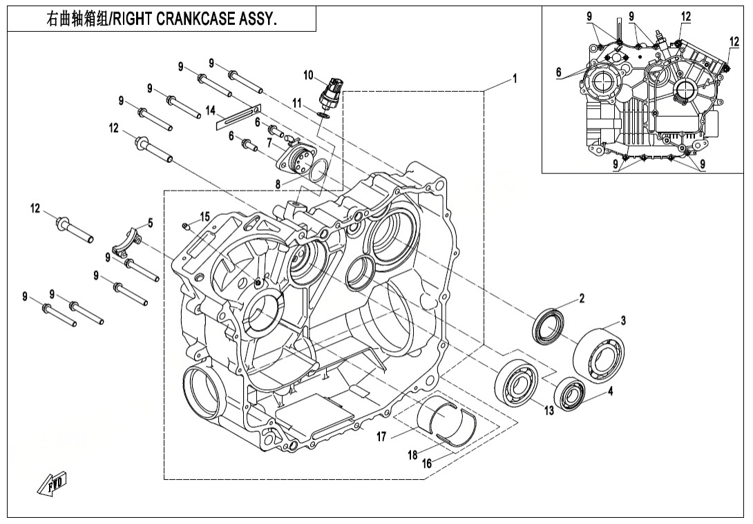 E01-2 RIGHT CRANKCASE ASSY