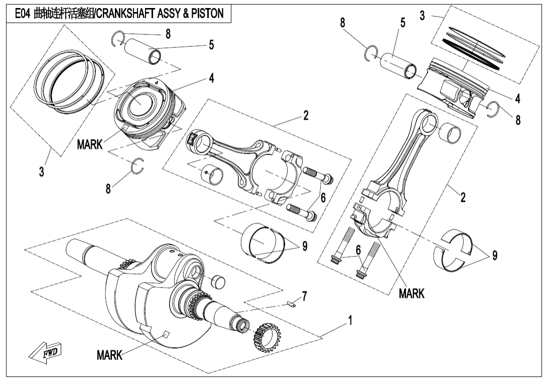 E04 CRANKSHAFT @^ CONNECTING ROD @^ PISTON ASSY