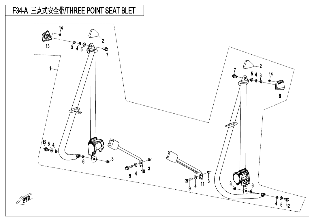 F34-A-V1 THREE POINT SEAT BELT