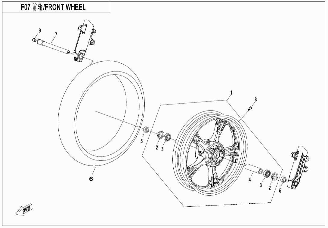F07-A FRONT WHEEL(FRONT RIM-MATTE BLACK)