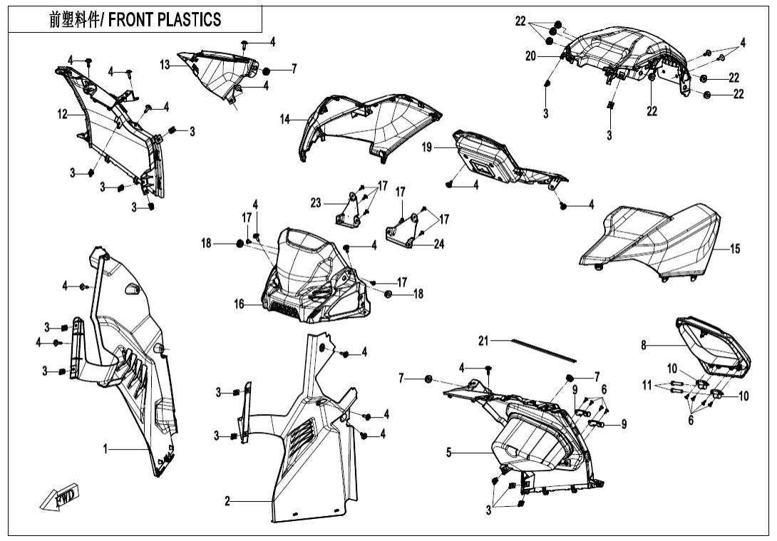 F04-2-A-V3 FRONT PLASTICS(7\'\' DASHBOARD)