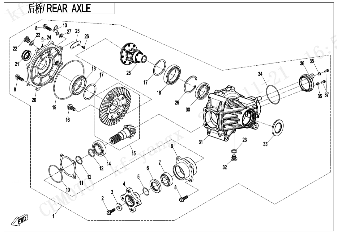 F33-A-V2 REAR AXLE(WITHOUT DIFFERENTIAL)