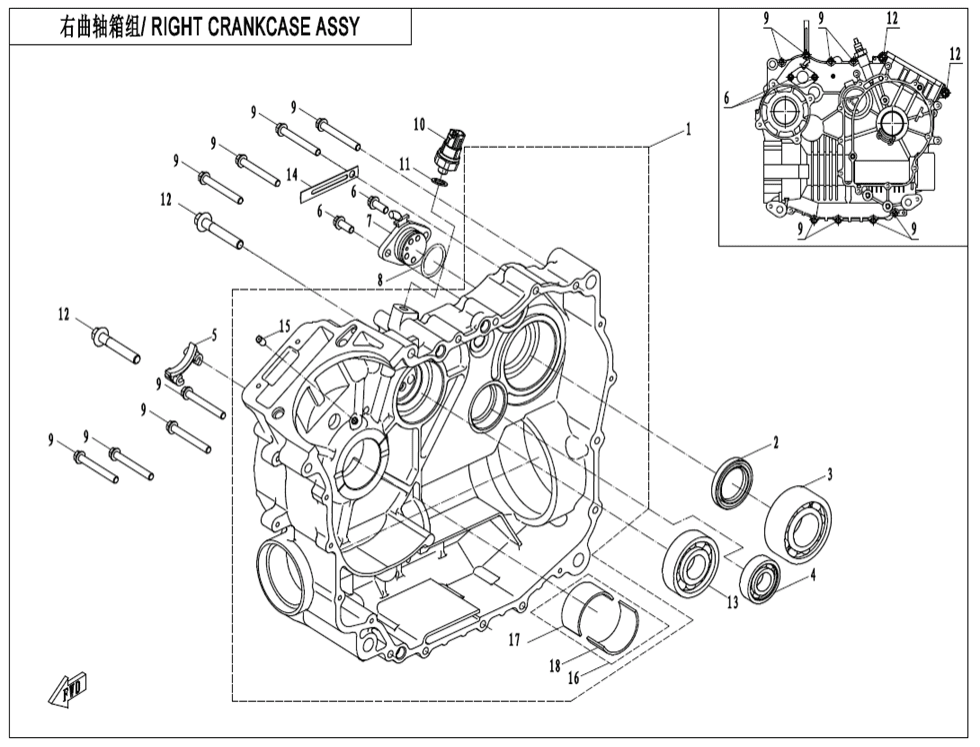 E01-2 RIGHT CRANKCASE ASSY
