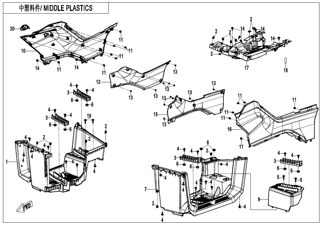 F04-3-B-V2 MIDDLE PLASTICS(WITH GEARSHIFT LOCK)